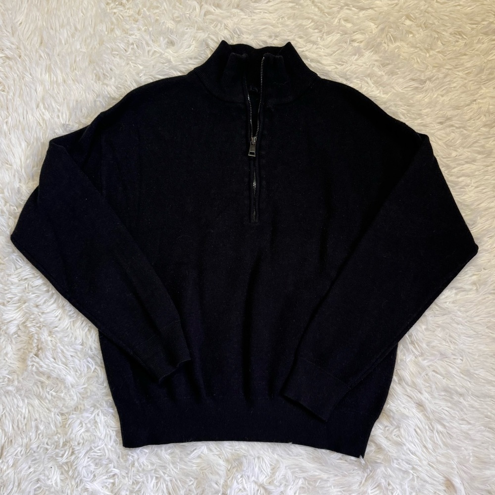 Monrow Black Quarter Zip Monrow Supersoft Sweater Knit Black Zip Up